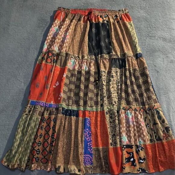 NEW Women’s Plus Size Patchwork Printed Waist Tie Skirt With Ruffle Trim - Picture 1 of 6